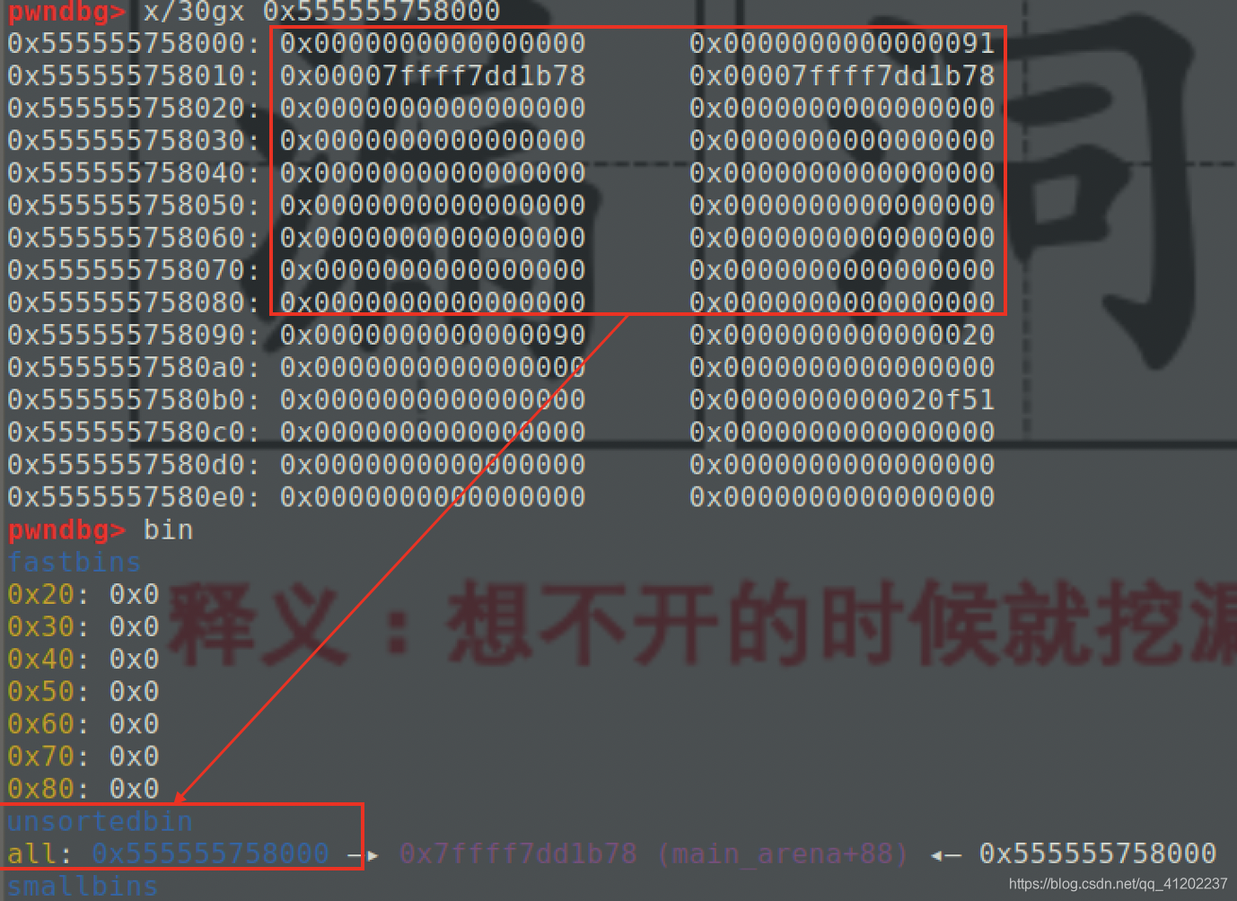 程序完成释放chunk1操作后chunk结构